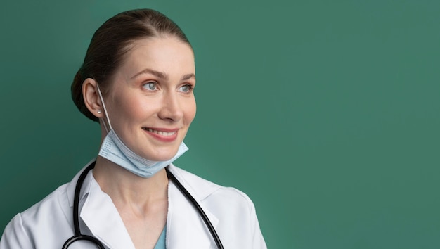 Portrait of female health worker with copy space