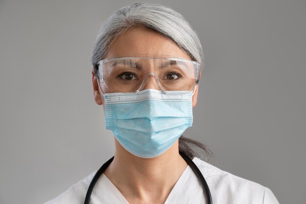 Portrait of female health worker with medical mask