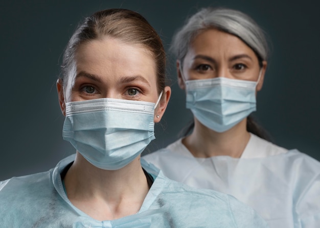 Portrait of female health workers in special equipment