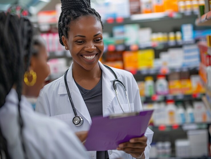 Free Photo portrait of female pharmacist working in the drugstore