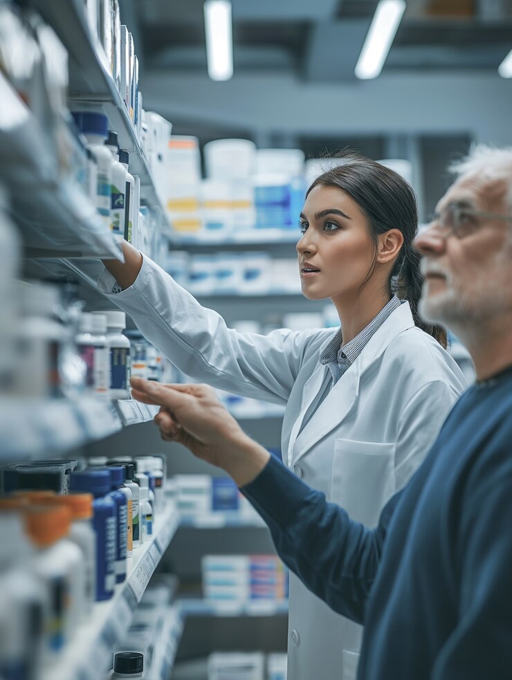 Free Photo portrait of female pharmacist working in the drugstore