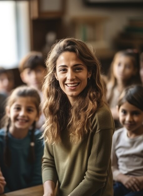 Portrait of female professor teaching in school