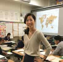 Free photo portrait of female professor teaching in school