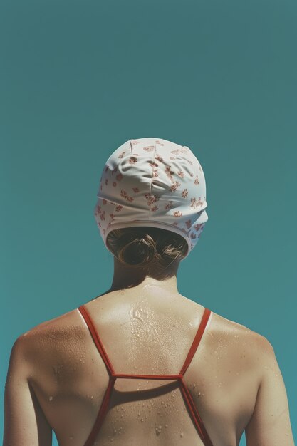 女性水泳選手の肖像画80年代にインスパイアされた美学