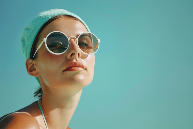 Portrait of female swimmer with 80's inspired aesthetic