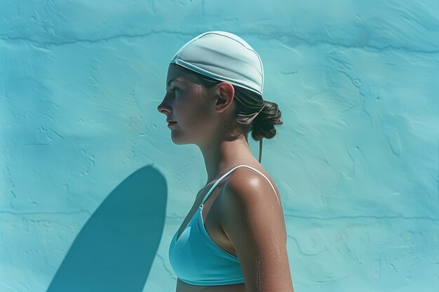 Portrait of female swimmer with 80's inspired aesthetic