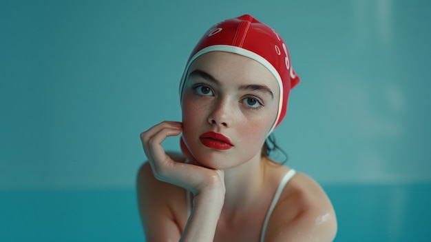 Free photo portrait of female swimmer with retro aesthetic inspired by the 80's