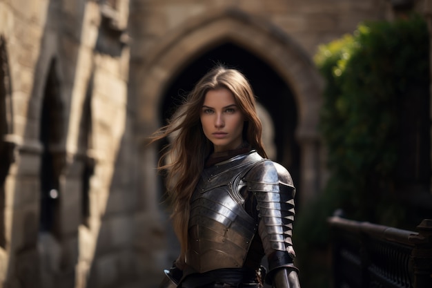 Portrait of female warrior with armor during medieval times