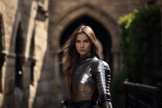 Портрет женщины-воина в доспехах в средневековые времена