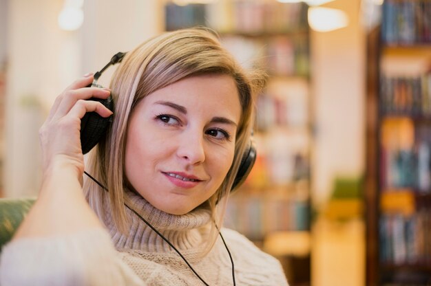 Portrait of female wearing headphones