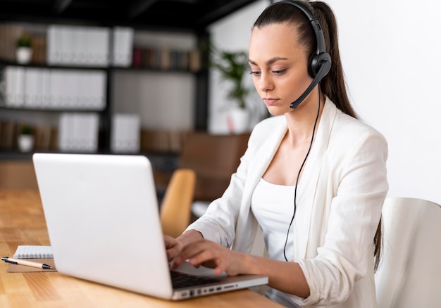 Portrait female at work having video call