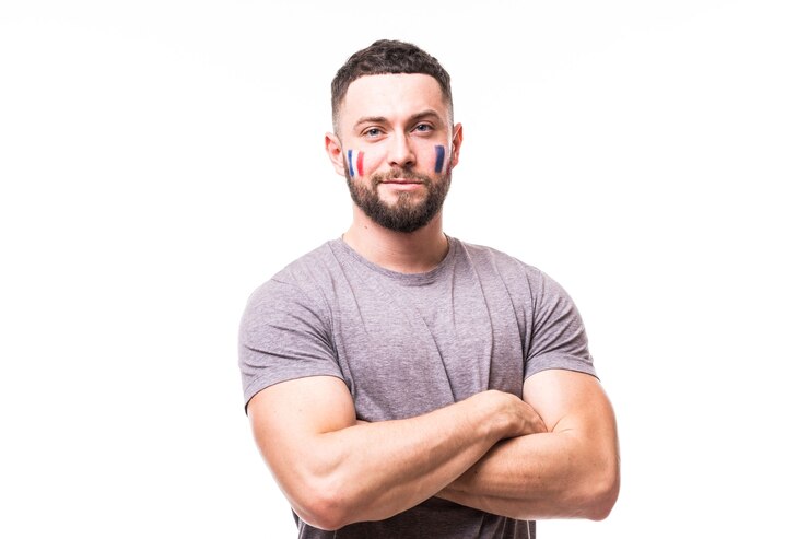 Free Photo portrait of france football fan support france national team on white background. football fans concept.