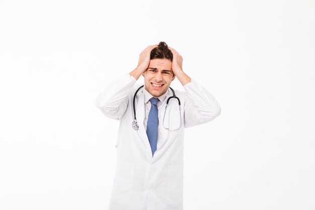 Portrait of a frustrated young male doctor man