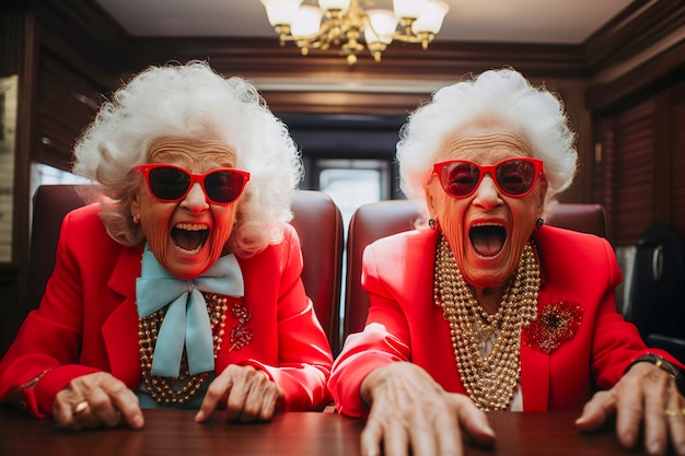 Free photo portrait of funny grannies dressed up