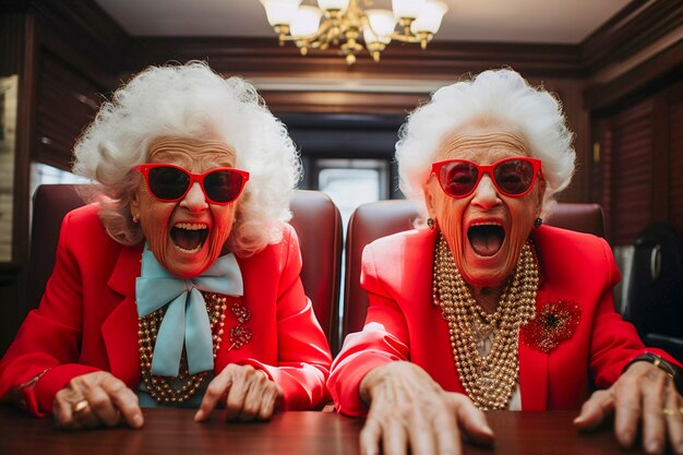 Portrait of funny grannies dressed up