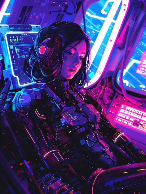 portrait of futuristic female humanoid with advanced technology