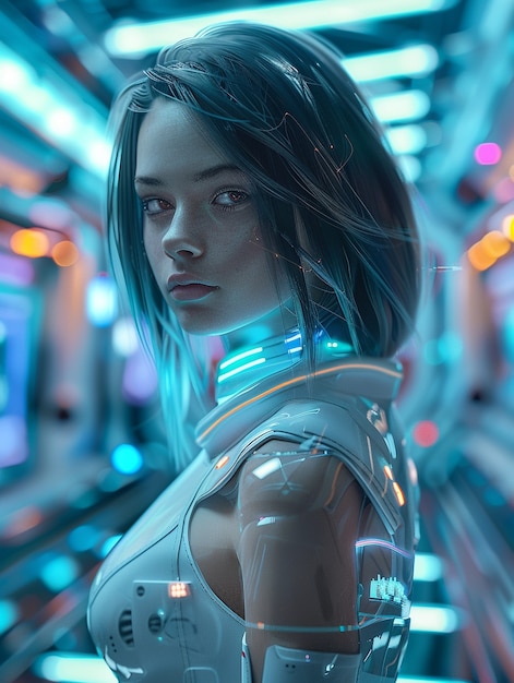 Free photo portrait of futuristic female humanoid with advanced technology