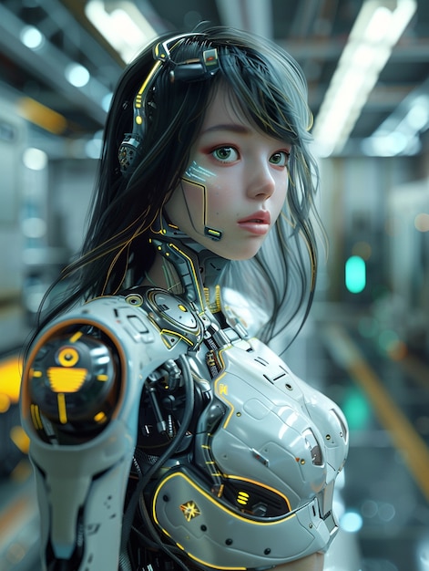 Free photo portrait of futuristic female humanoid with advanced technology