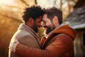 Free photo portrait of gay couple in love showing affection