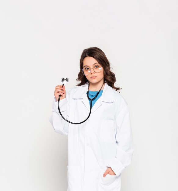 Portrait girl wearing doctor coat