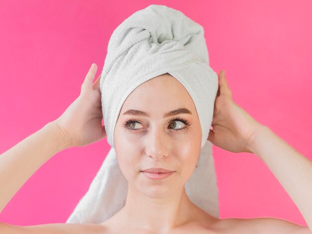 Portrait of girl wearing a towel