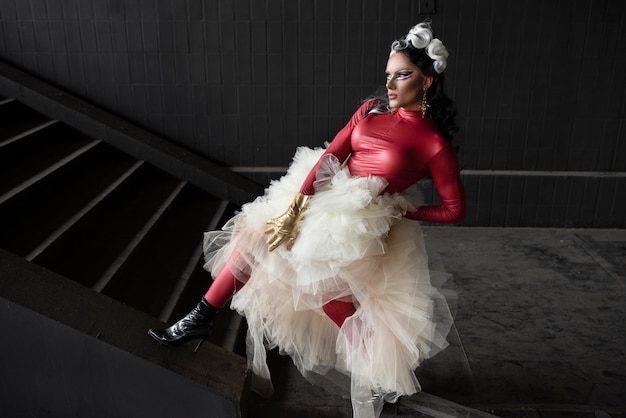 Portrait of glamorous drag queen posing