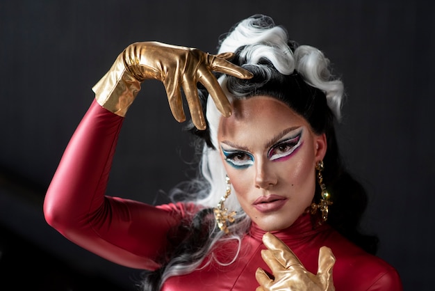 Portrait of glamorous drag queen posing