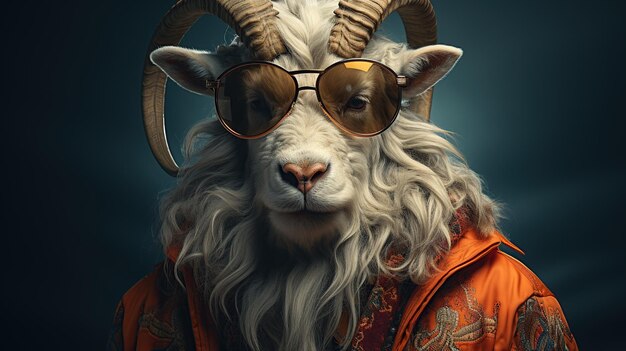Portrait of a goat with glasses Portrait of a goat wearing sunglasses