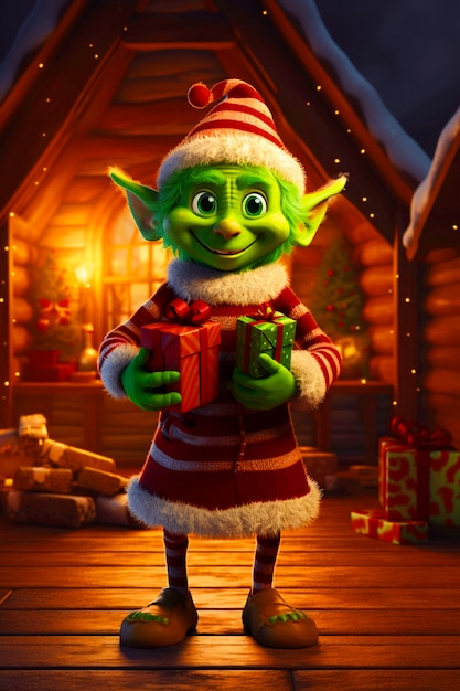 Free photo portrait of the green grinch cartoon character as an elf