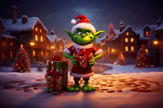 Foto gratuita ritratto del personaggio dei cartoni animati green grinch come un elfo