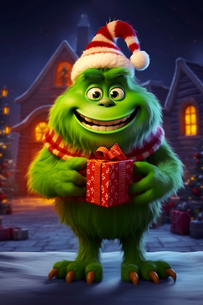 Portrait of the green grinch cartoon character