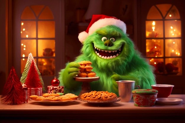 Foto gratuita ritratto del personaggio dei cartoni animati green grinch