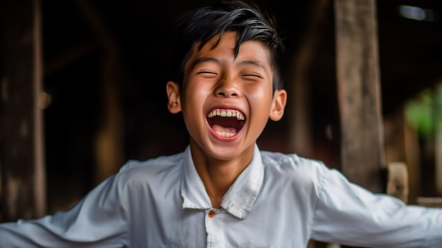 Free photo portrait of handsome boy laughing