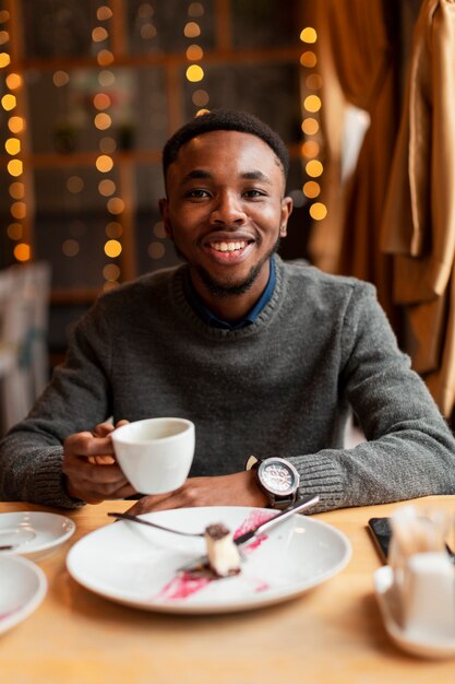 portrait handsome man drinking coffee