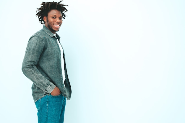 Portrait of handsome smiling hipster model