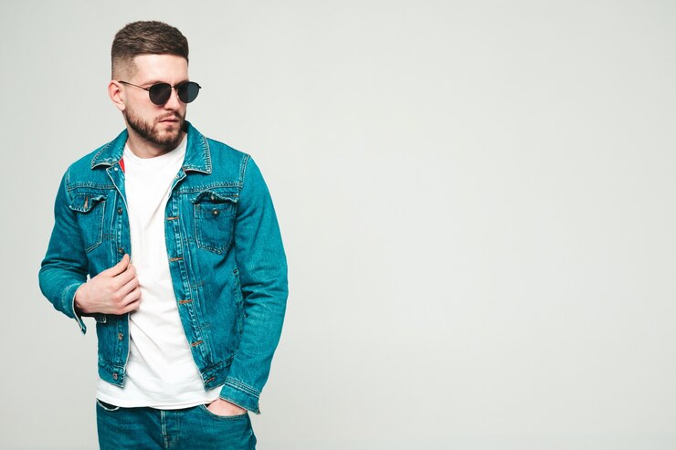 Free Photo portrait of handsome smiling stylish young man