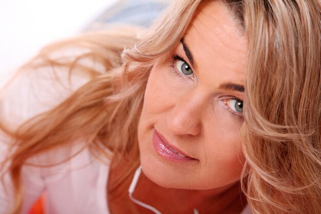 Portrait of happy aged woman