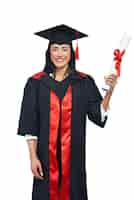 Free photo portrait of happy alumni of university on white background