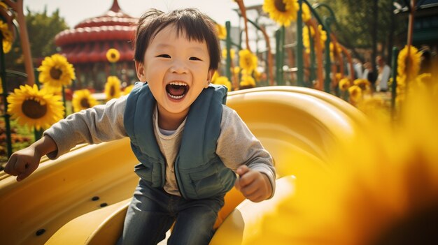 幸せなアジア人の男の子の肖像画