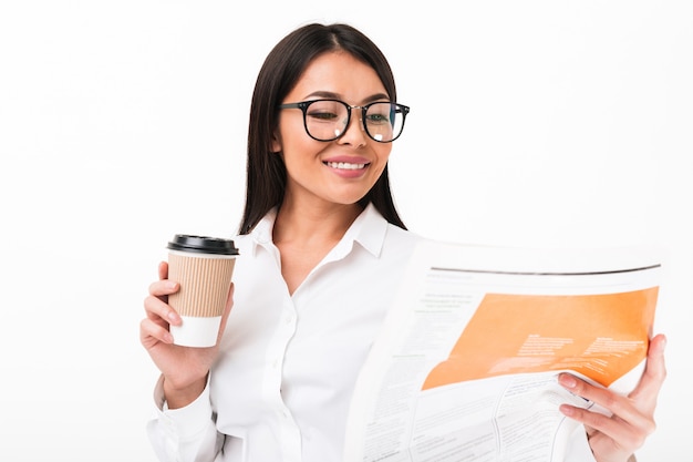 Portrait of a happy asian businesswoman in eyeglasses