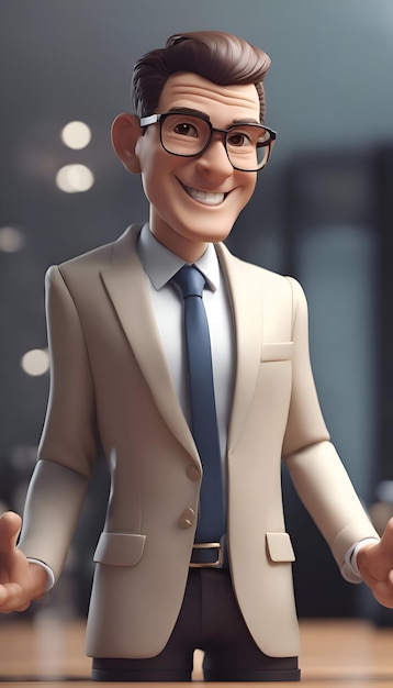 Ritratto di un uomo d'affari felice con occhiali e vestito concetto di successo