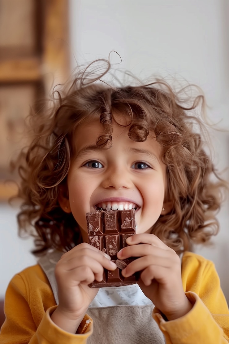 Free Photo portrait of happy child eating delicious chocolate