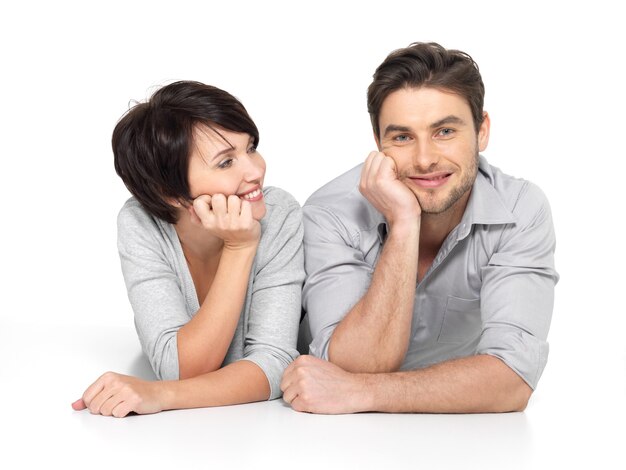 Portrait of happy couple . Attractive man and woman being playful.