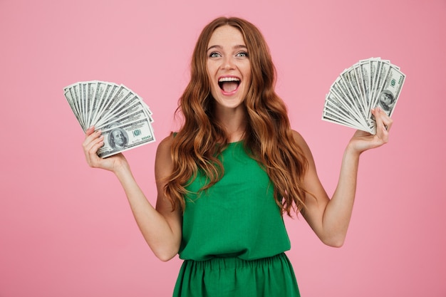 Portrait of a happy excited woman with long hair