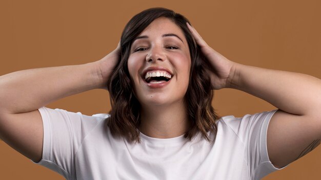 Portrait of happy smiley beautiful woman