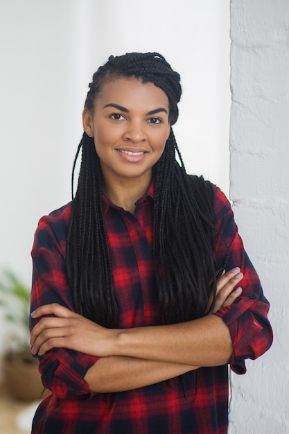 Portrait of happy stylish African-American woman