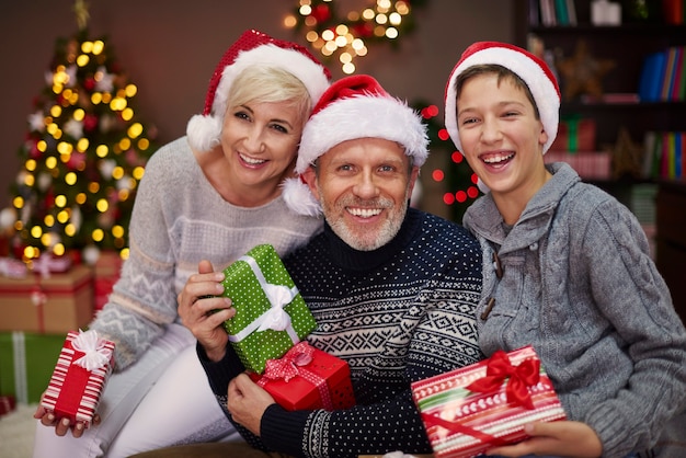 Portrait of happy three people family