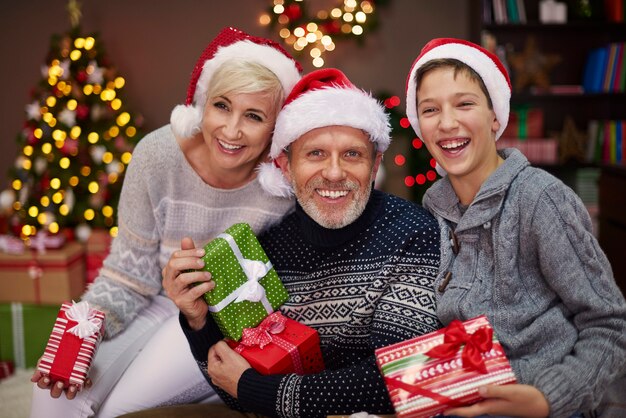 Portrait of happy three people family