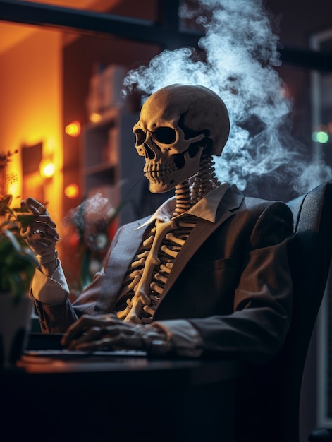 Портрет человеческого скелета в офисе