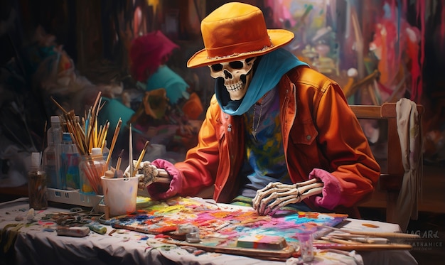 Free photo portrait of human skeleton painting